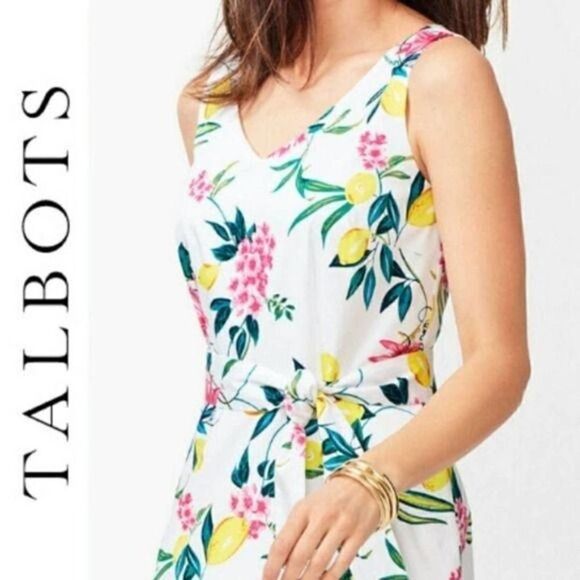 Talbots RSVP lemon floral tank belted dress Size 12P - Picture 8 of 13